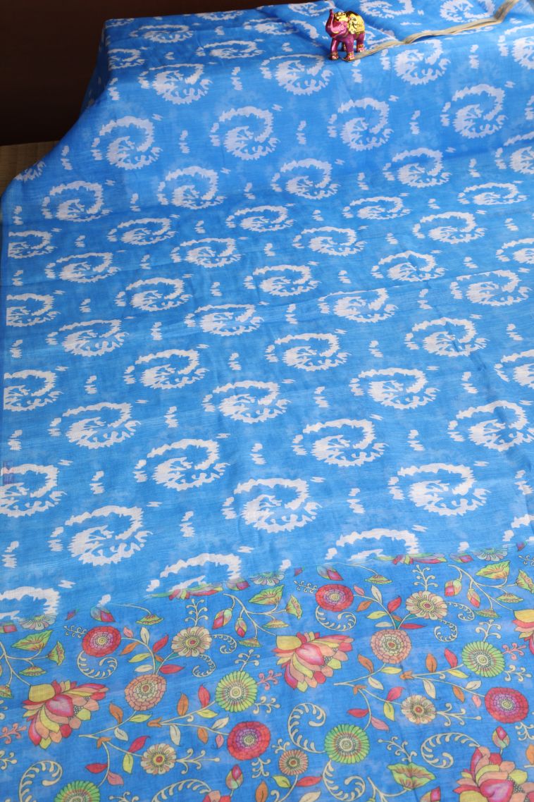 Cerulean Blue Linen Saree with Without Zari Zari Pathik Motifs view 2