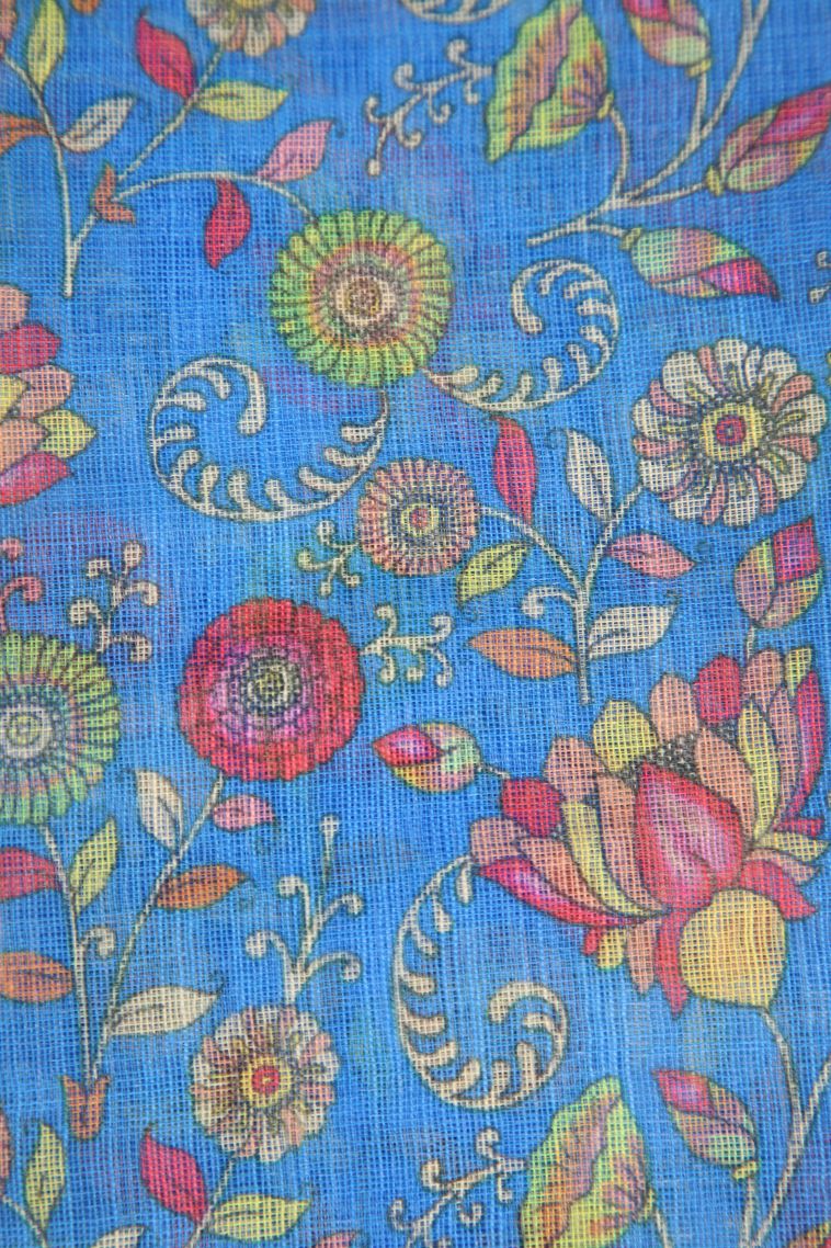 Cerulean Blue Linen Saree with Without Zari Zari Pathik Motifs view 3