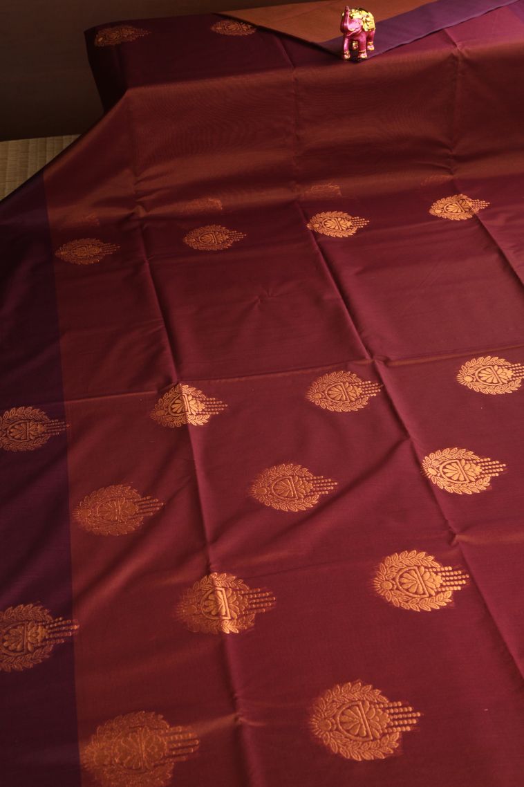 Rust Orange Silk Cotton Sarees with Copper Zari Floral Patterns view 2