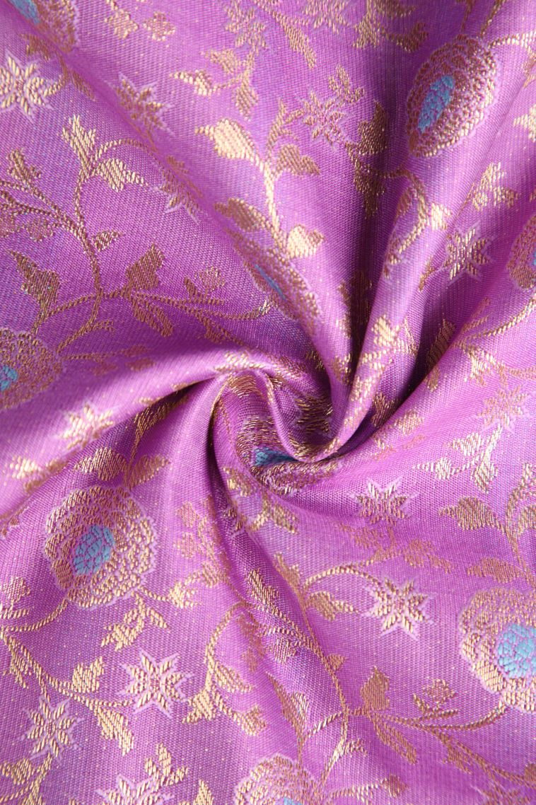 Bubble Purple Apoorva Silk Sarees with Gold And Silver Zari Floral Patterns view 4