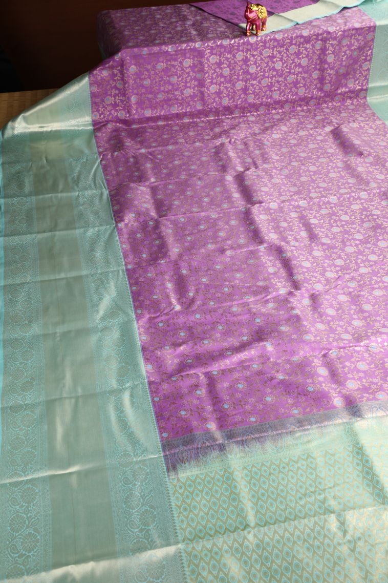 Bubble Purple Apoorva Silk Sarees with Gold And Silver Zari Floral Patterns view 2