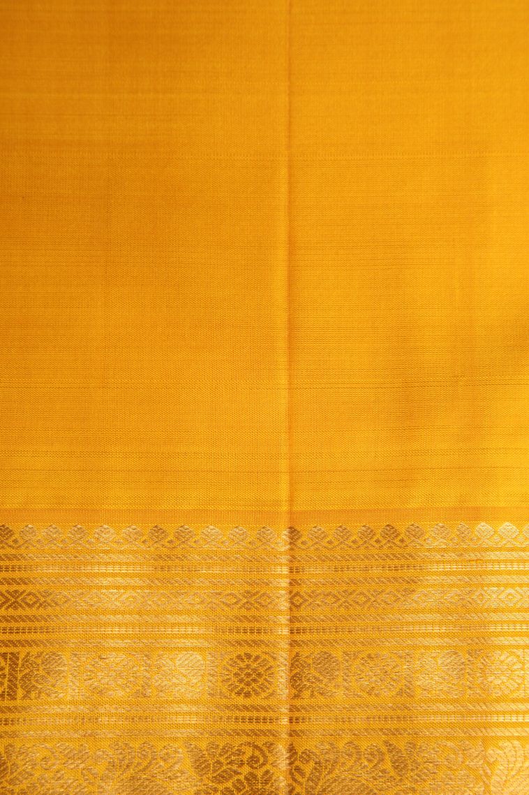 Honey Orange Kanchipuram Silk Sarees with Gold Zari Eliphant Mottif view 3