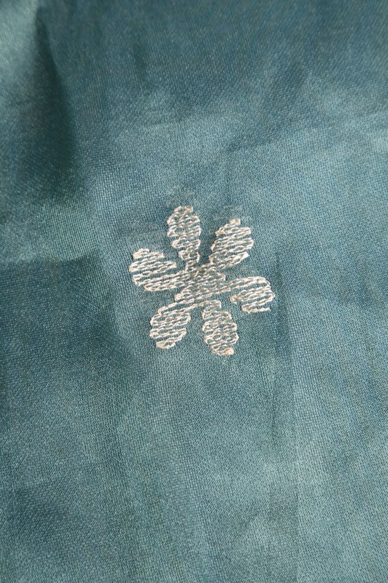 Teal Blue Jute Sarees with Without Zari Zari Floral Patterns view 3