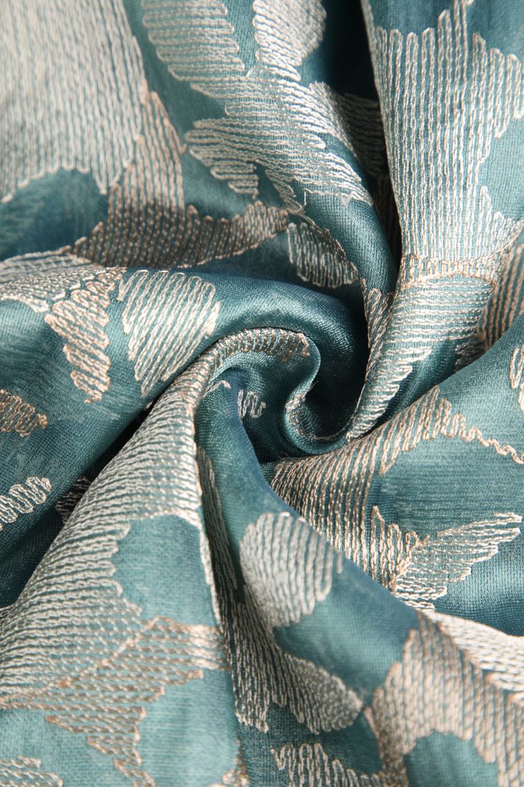 Teal Blue Jute Sarees with Without Zari Zari Floral Patterns view 4