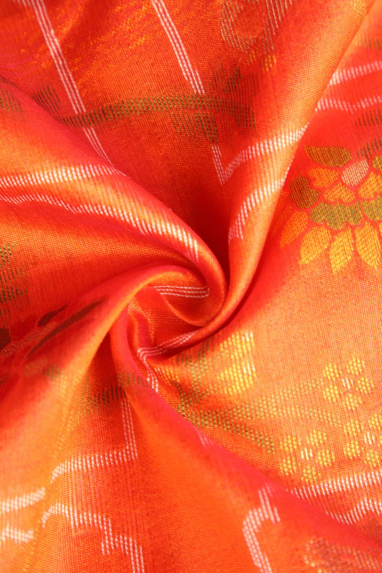 Candy Orange Jute Sarees with Copper Zari Animal  Mottif view 4