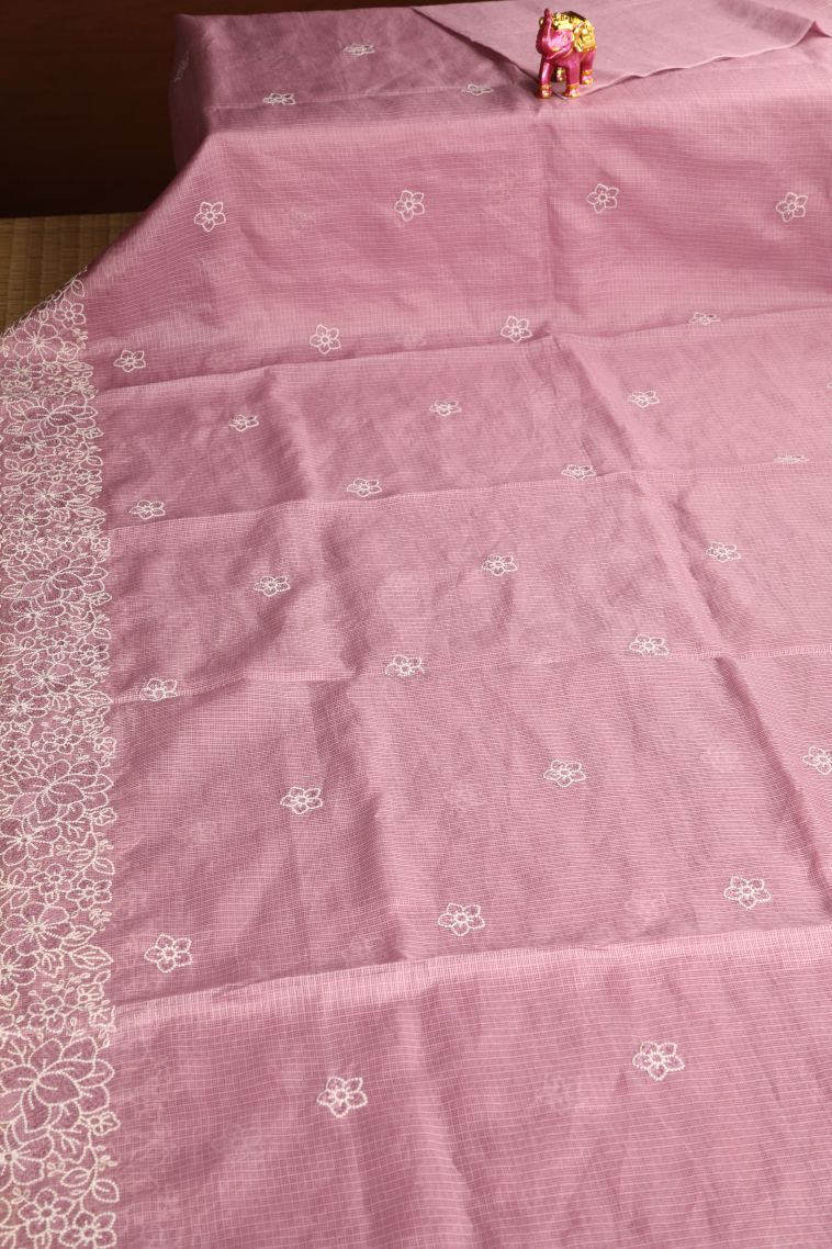 Lemonade Pink Manipuri Cotton Sarees with Without Zari Zari Embroidary view 2