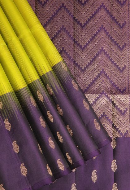 Lime Green Soft Silk Saree with Gold Zari Straipes And Puttas