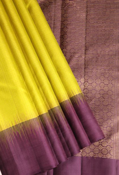 Lemon Yellow Soft Silk Saree with Gold Zari Vaira Oosi Jari Checked