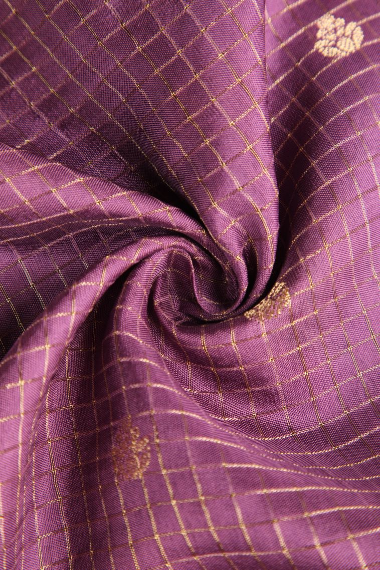 Lean Pink Banaras Sarees with Gold Zari Checks And Puttas view 4