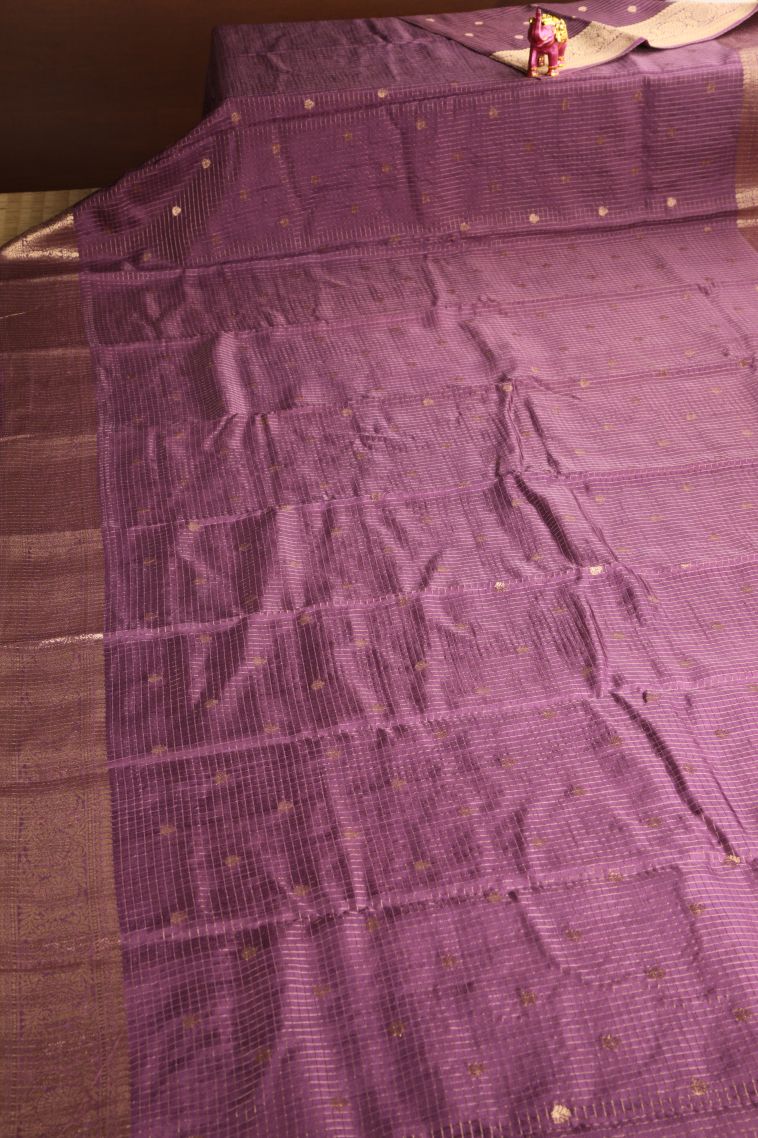 Lean Pink Banaras Sarees with Gold Zari Checks And Puttas view 2