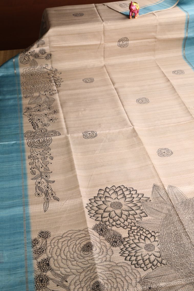 Vanilla Custard Yellow Semi Tussar Silk with Gold Zari Floral Patterns view 2