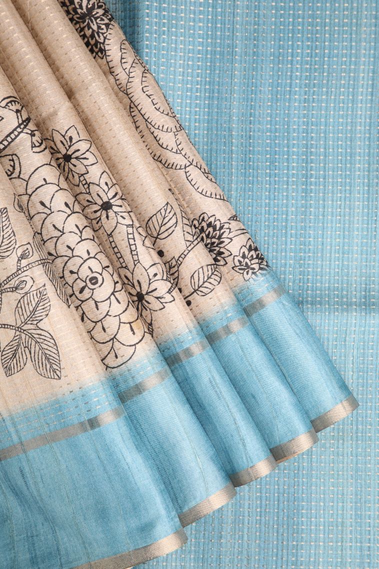 Vanilla Custard Yellow Semi Tussar Silk with Gold Zari Floral Patterns view 1