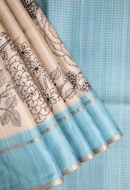 Vanilla Custard Yellow Semi Tussar Silk with Gold Zari Floral Patterns