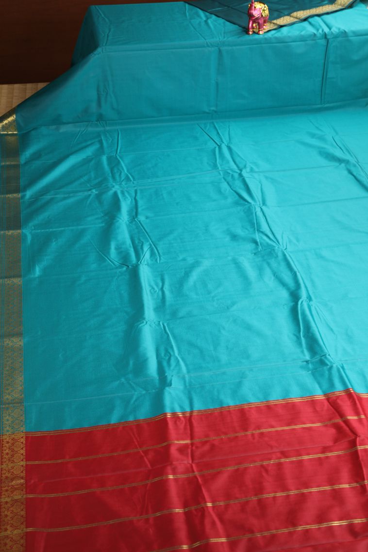 Sapphire Blue Apoorva Silk Sarees with Gold Zari Plain view 2