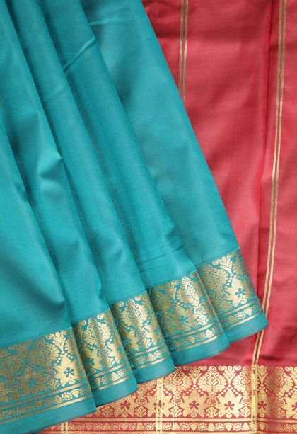 Sapphire Blue Apoorva Silk Sarees with Gold Zari Plain