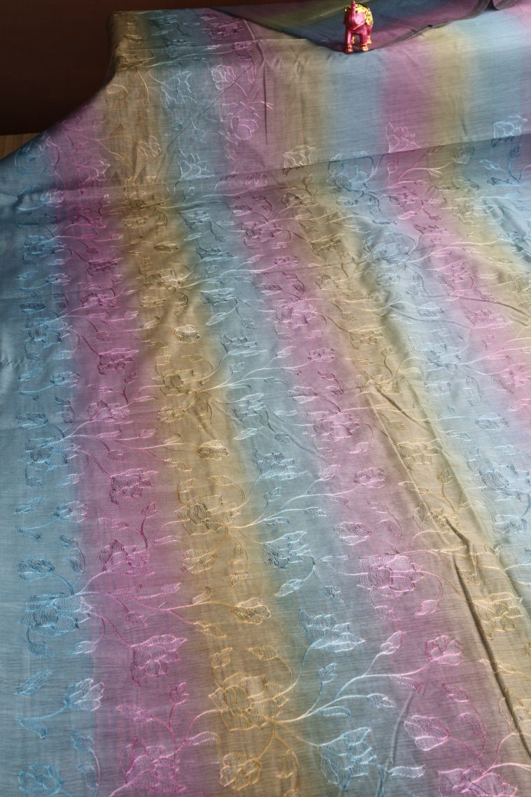 Stone Blue Chanderi Cotton Sarees with Without Zari Zari Embroidary view 2