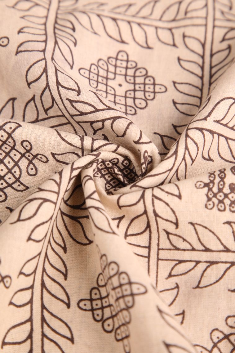 Vanilla Custard Yellow Kalamkari with Without Zari Zari Kolam Pattern view 4