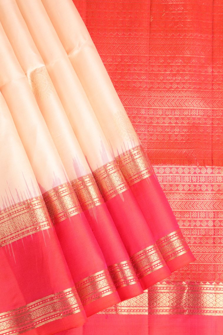 Vanilla Custard Yellow Soft Silk Saree with Gold Zari Peacock Motifs view 1