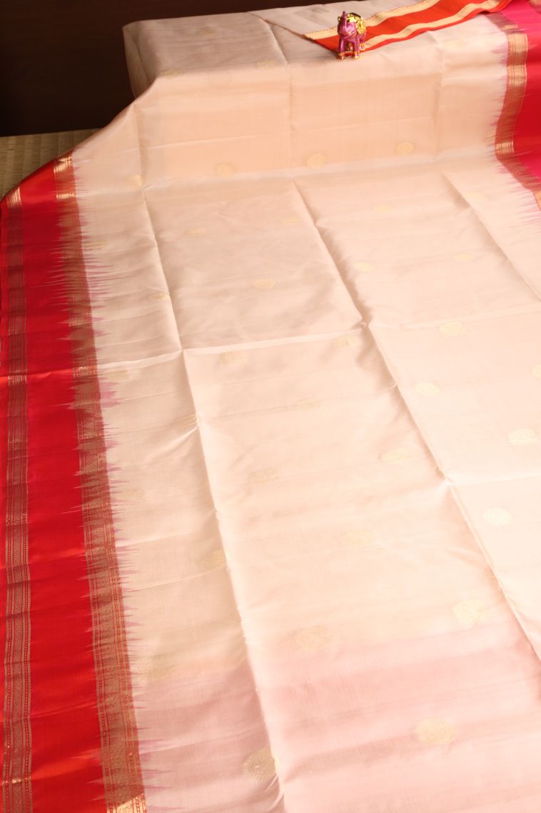 Vanilla Custard Yellow Soft Silk Saree with Gold Zari Peacock Motifs view 2