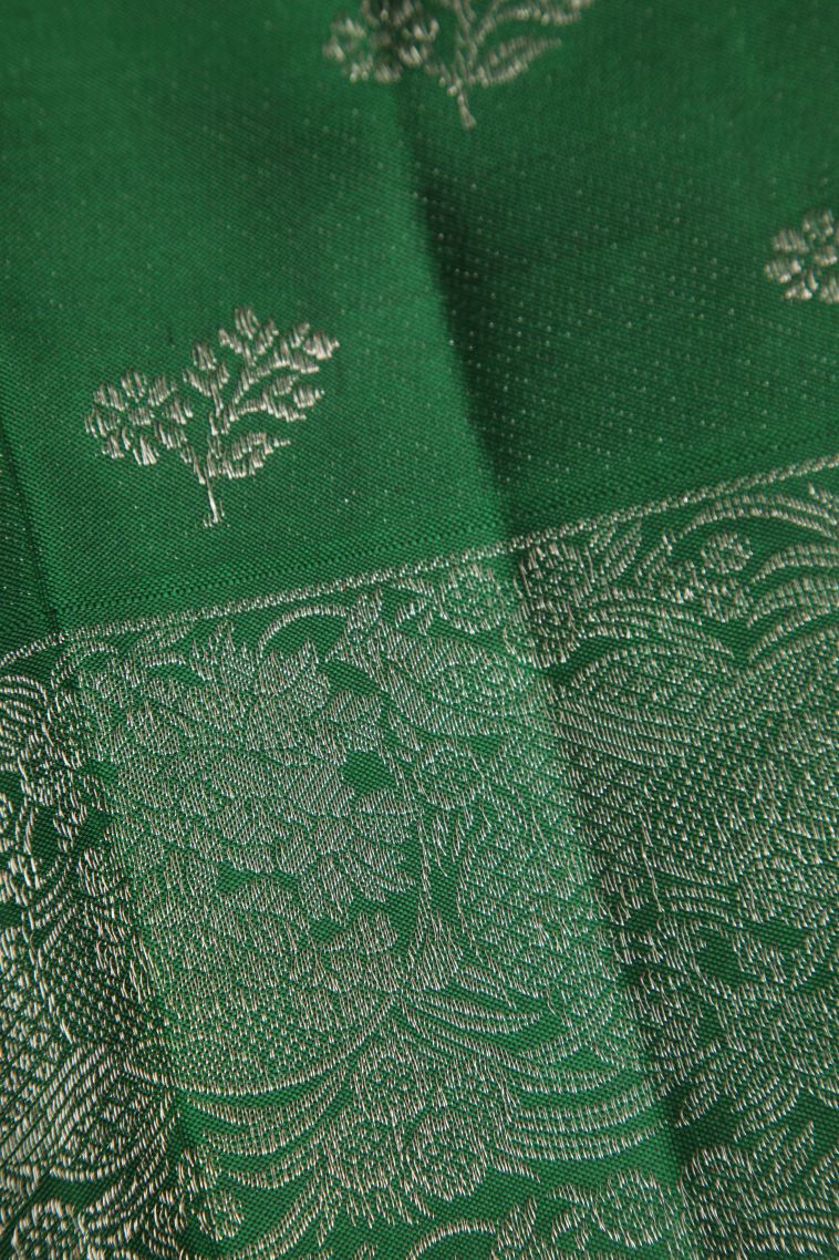 Magenta Purple Kanchipuram Silk Sarees with Silver Zari Floral Patterns view 3