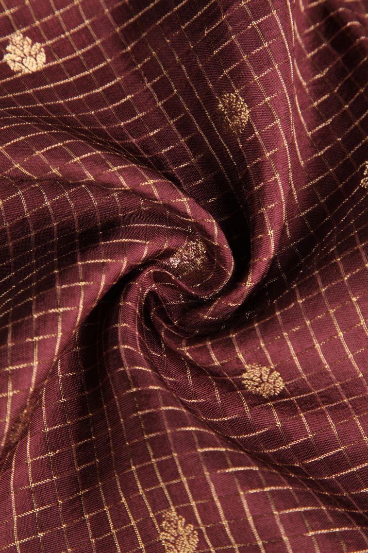 Cinnamon Brown Banaras Sarees with Gold Zari Checks And Puttas view 4