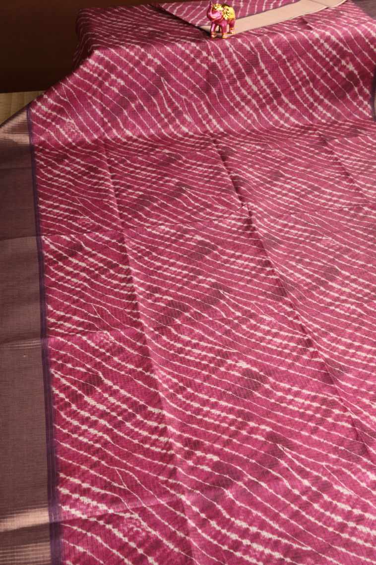 Magenta  Pink Semi Tussar Silk with Gold Zari Pathik Motifs view 2