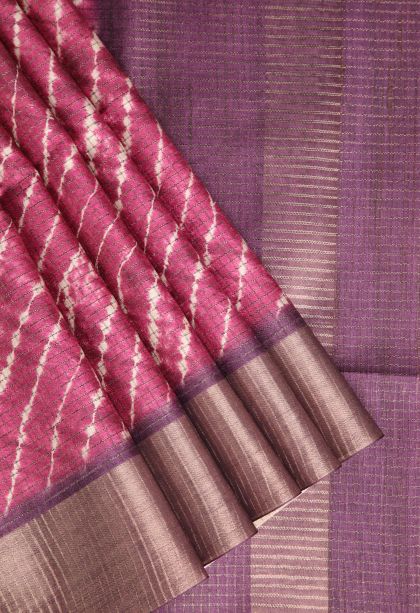 Magenta Pink Semi Tussar Silk with Gold Zari Pathik Motifs