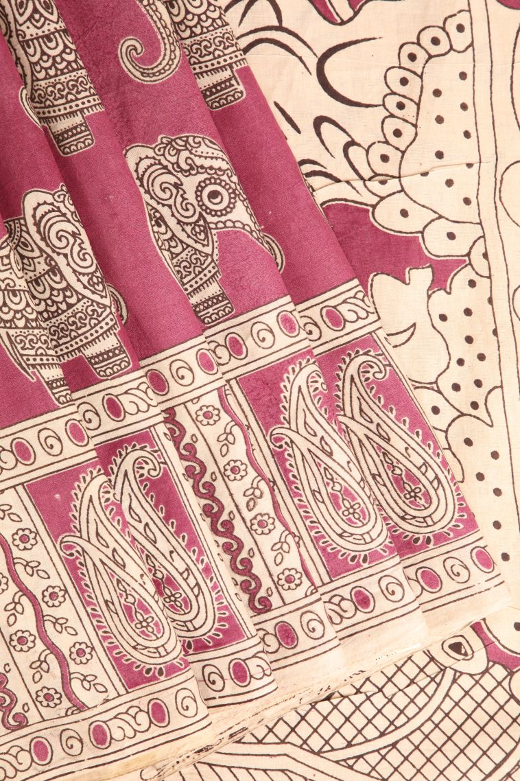 Rouge Pink Kalamkari with Without Zari Zari Eliphant Mottif view 1