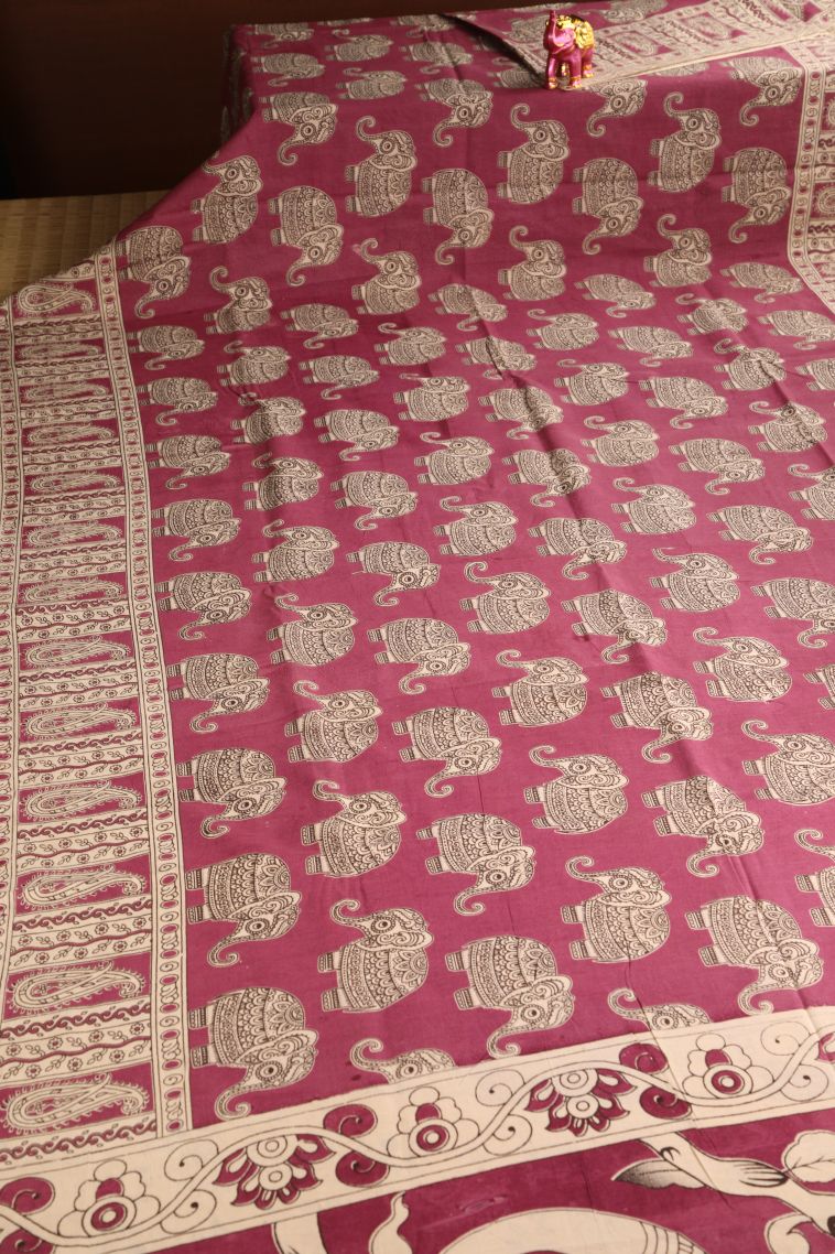 Rouge Pink Kalamkari with Without Zari Zari Eliphant Mottif view 2