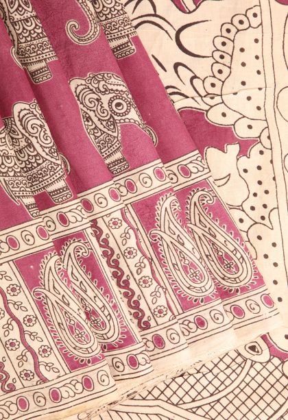 Rouge Pink Kalamkari with Without Zari Zari Eliphant Mottif