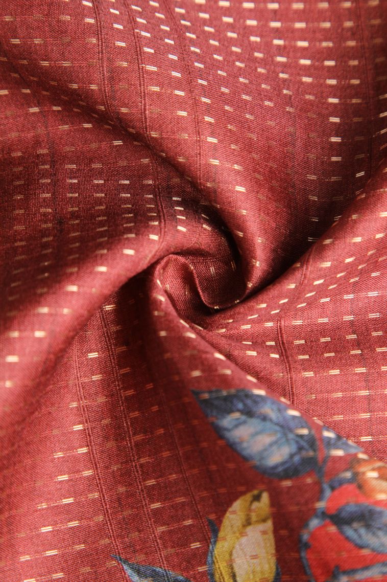 Lipstick Red Semi Tussar Silk with Gold Zari Kodi Pattern view 4