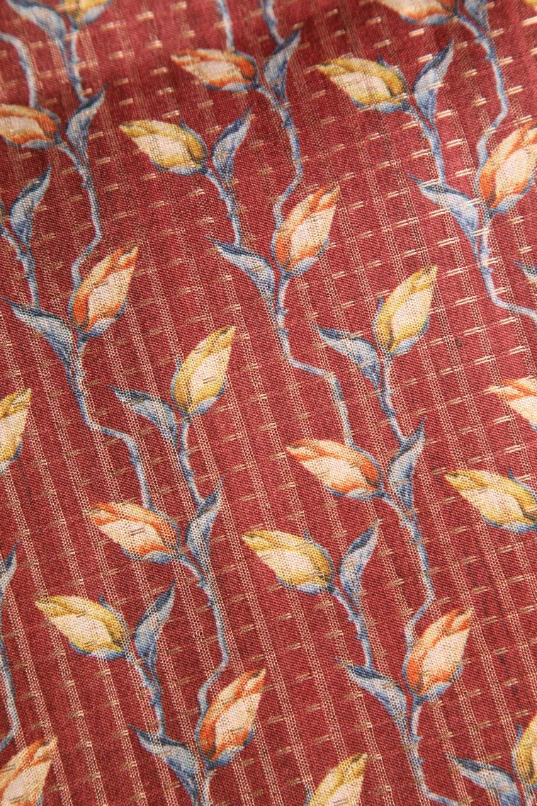 Lipstick Red Semi Tussar Silk with Gold Zari Kodi Pattern view 3