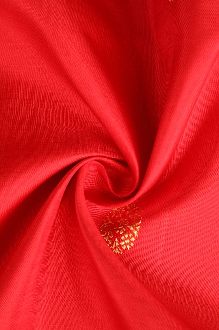 Rose  Red Kanchipuram Silk Sarees with Gold Zari Buttis (small Dots Or Motifs) view 4