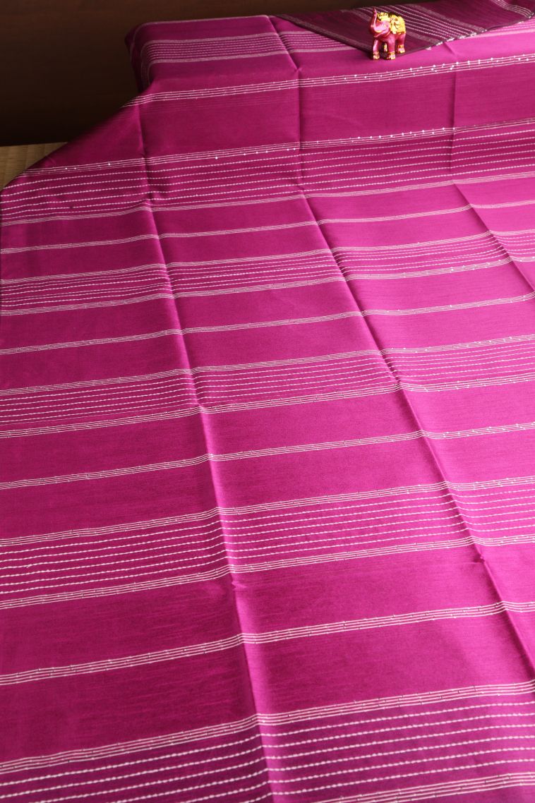 Magenta  Pink Jute Sarees with Thread Zari Thred Weaving view 2