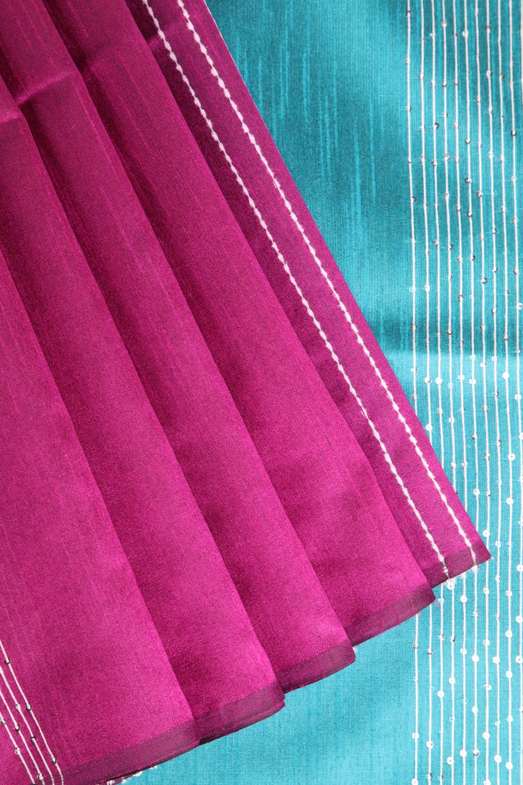 Magenta  Pink Jute Sarees with Thread Zari Thred Weaving