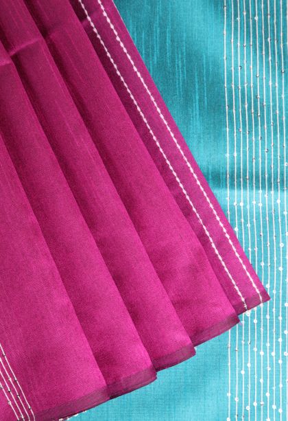 Magenta  Pink Jute Sarees with Thread Zari Thred Weaving