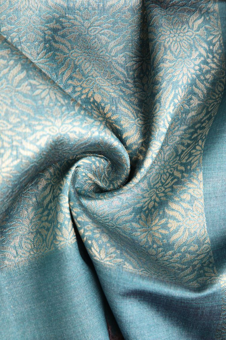 Sapphire Blue Semi Tussar Silk with Antic Zari Floral Puttas view 4