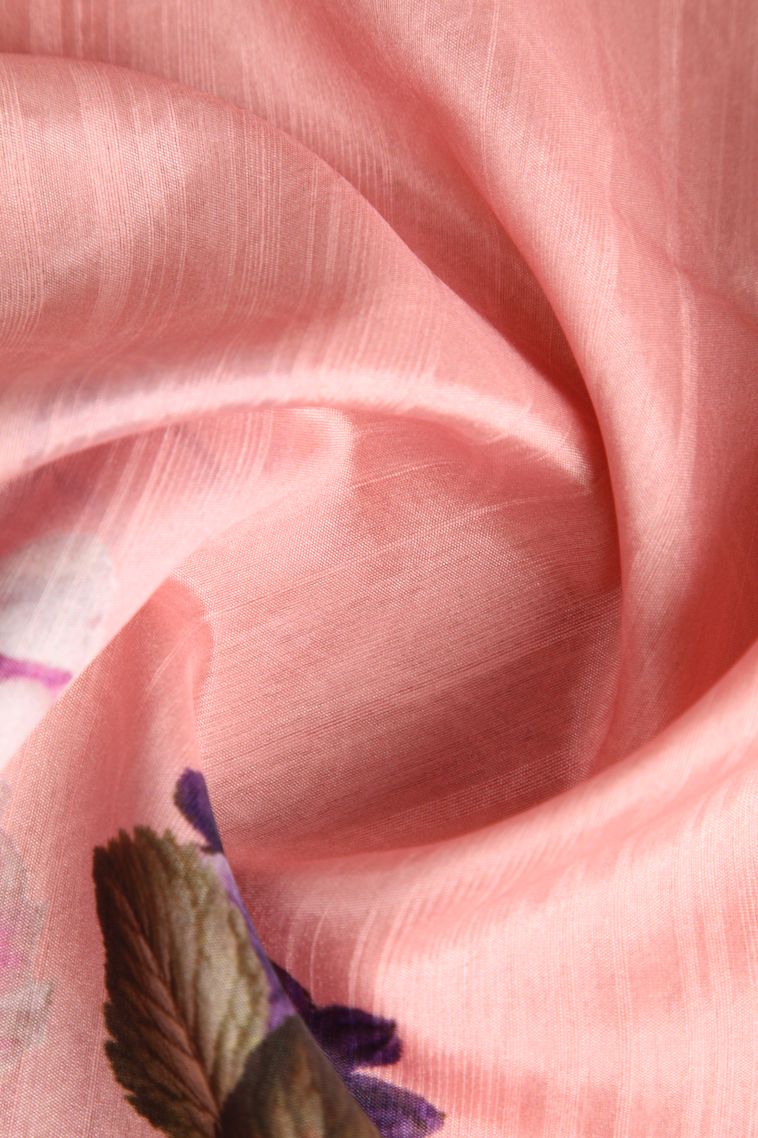 Flamingo Pink Semi Tussar Silk with Without Zari Zari Floral Patterns view 4