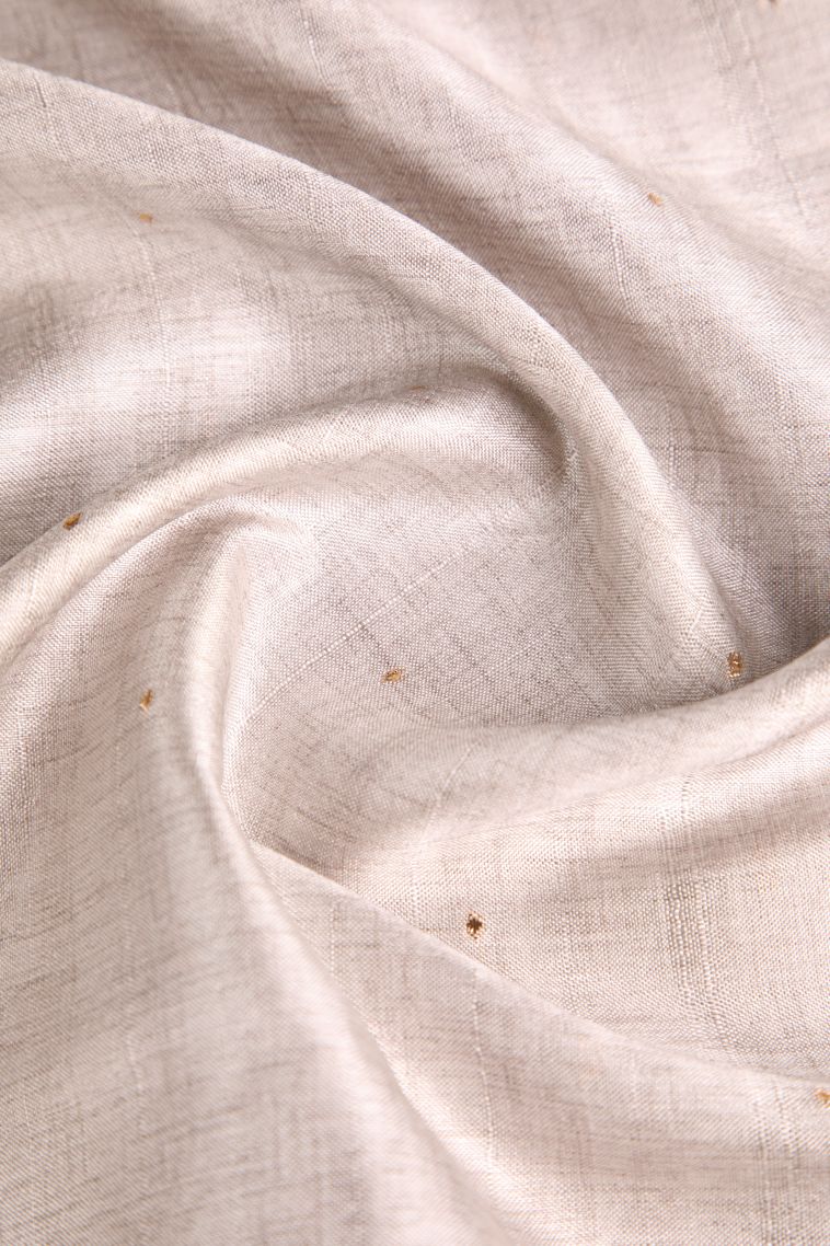 Rice White Semi Tussar Silk with Gold Zari Buttis (small Dots Or Motifs) view 4