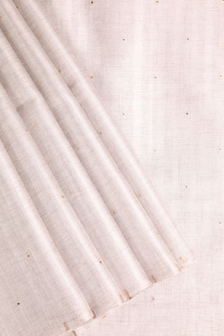 Rice White Semi Tussar Silk with Gold Zari Buttis (small Dots Or Motifs) view 1