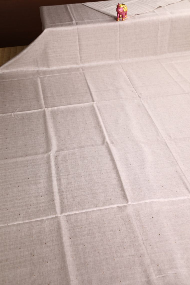 Rice White Semi Tussar Silk with Gold Zari Buttis (small Dots Or Motifs) view 2