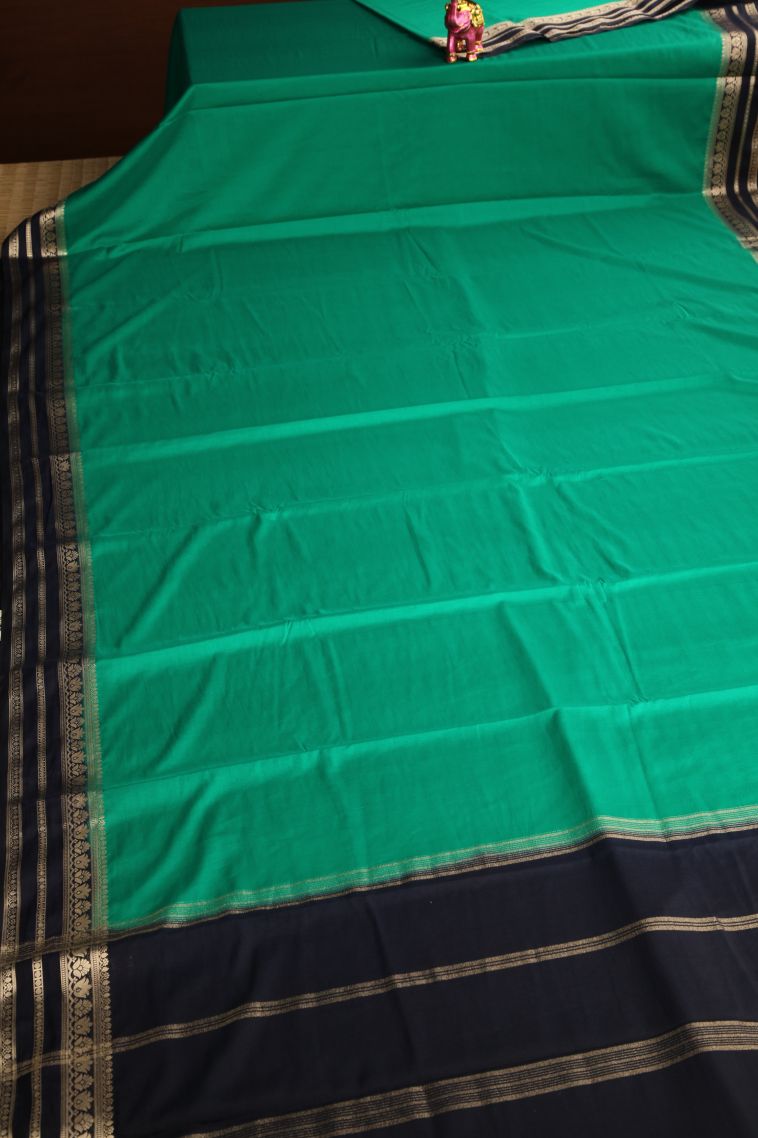 Mint Green Fancy Saree with Gold Zari Plain view 2