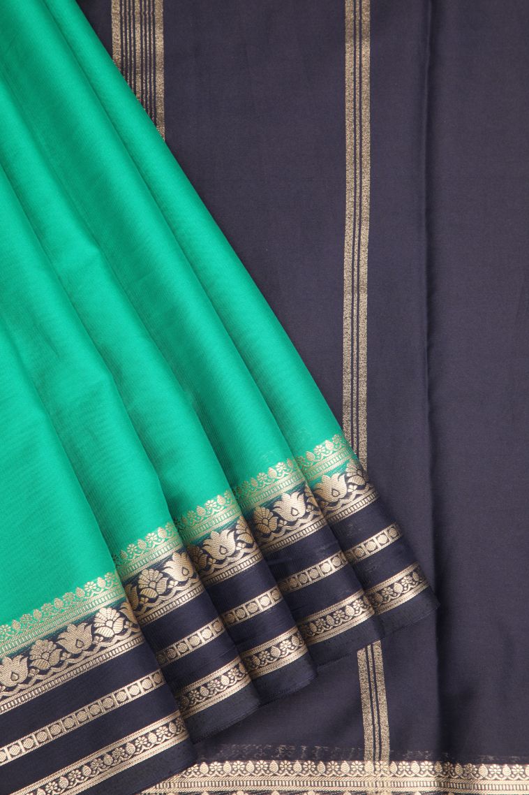 Mint Green Fancy Saree with Gold Zari Plain