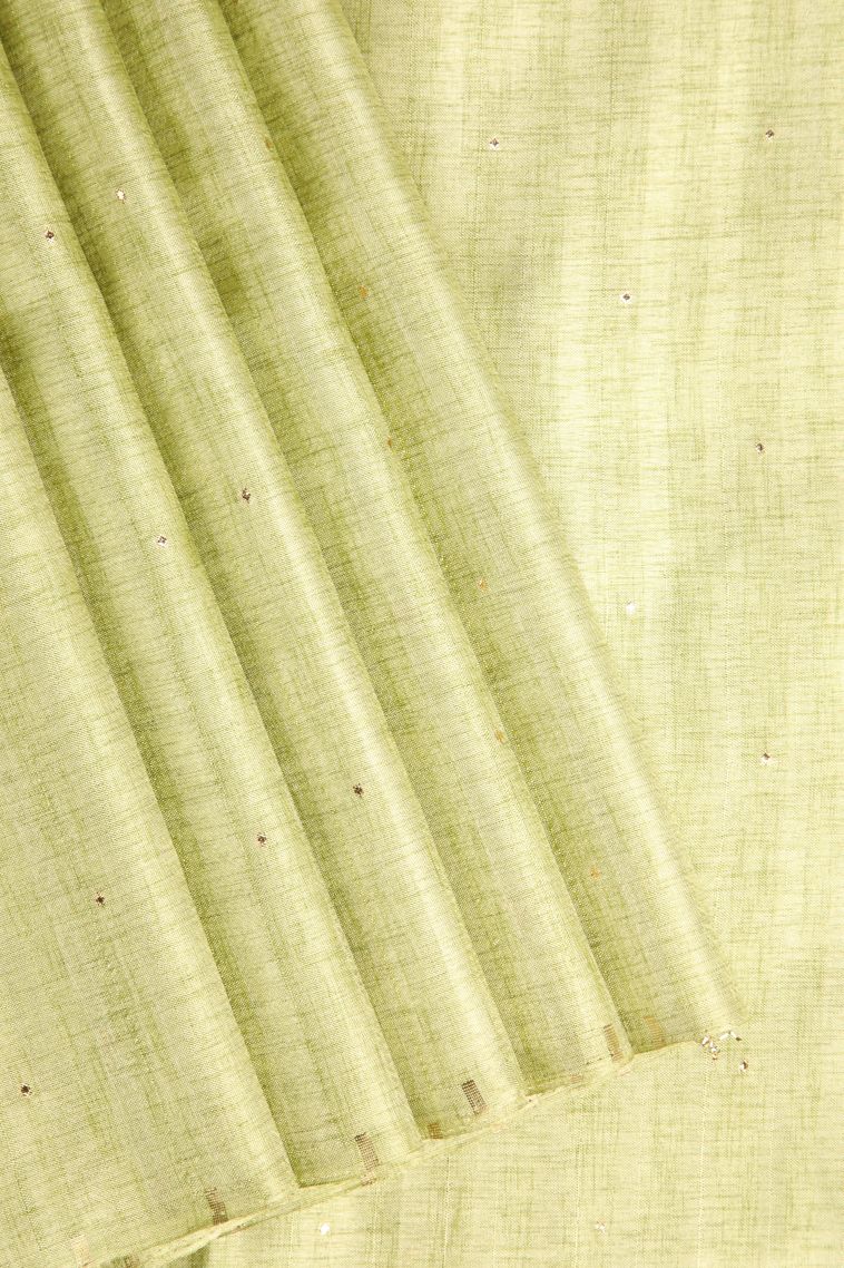 Olive Green Jute Sarees with Gold Zari Buttis (small Dots Or Motifs) view 1
