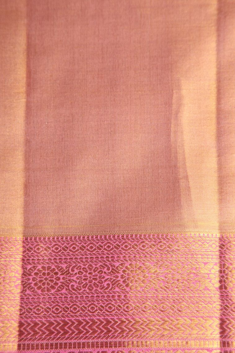 Salmon Pink Kanchipuram Silk Sarees with Gold Zari Animal  Mottif view 3
