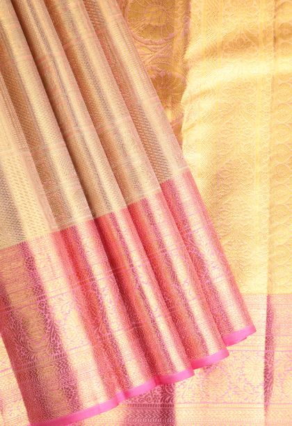 Salmon Pink Kanchipuram Silk Sarees with Gold Zari Animal Mottif