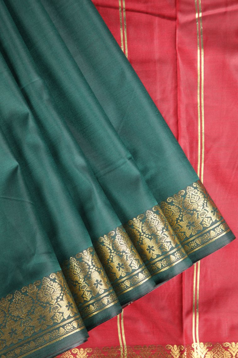 Seaweed Green Apoorva Silk Sarees with Gold Zari Plain view 1