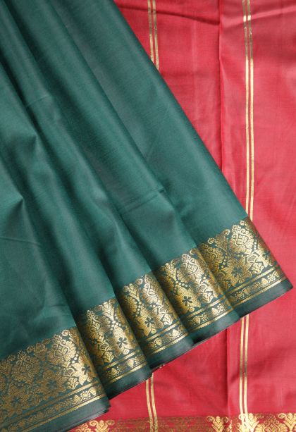 Seaweed Green Apoorva Silk Sarees with Gold Zari Plain