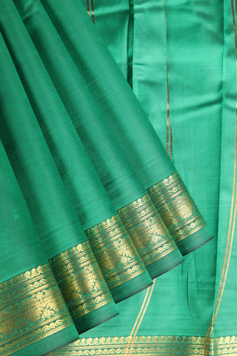 Seafoam Green Apoorva Silk Sarees with Gold Zari Plain view 1