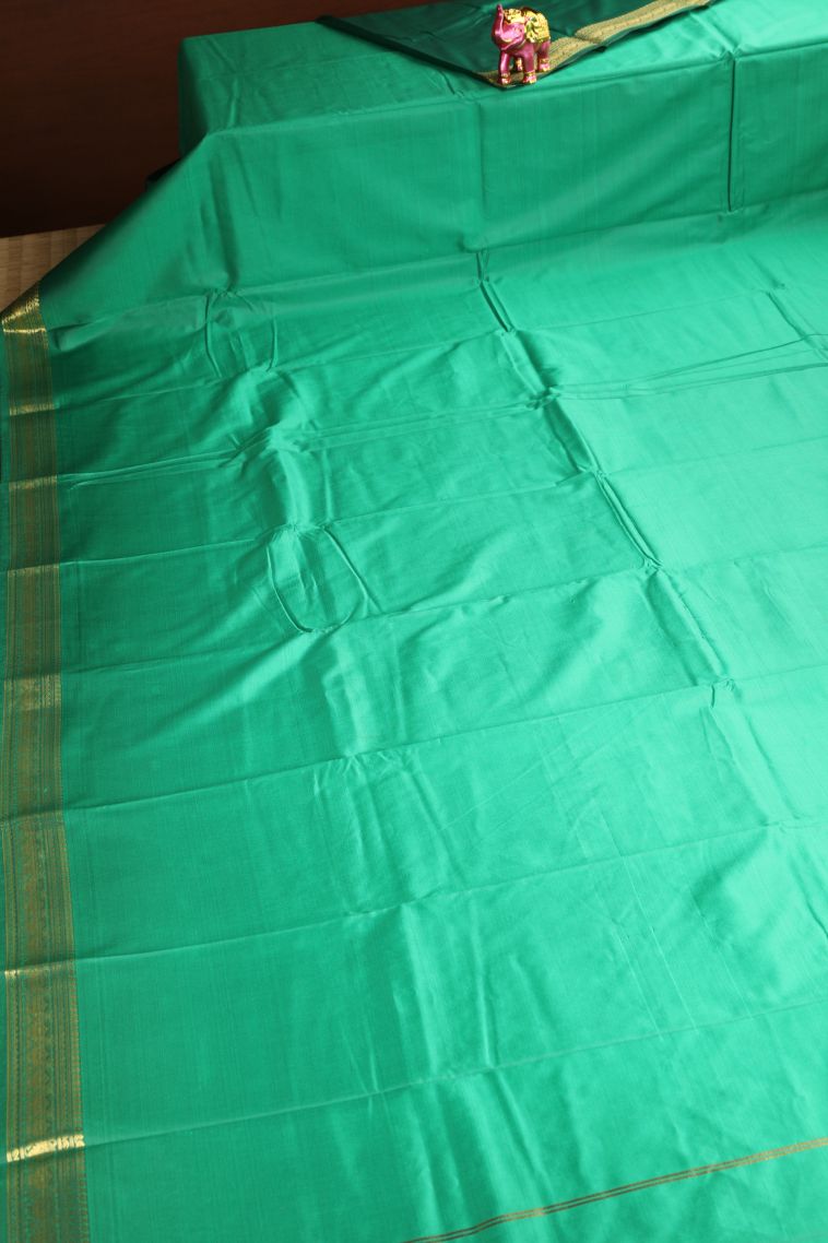 Seafoam Green Apoorva Silk Sarees with Gold Zari Plain view 2